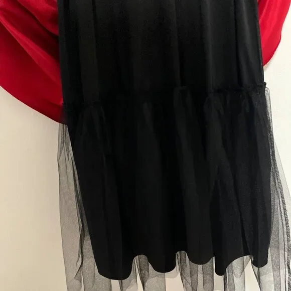Two-Tone Black & Red Sleeveless Maxi Gown With Sheer Mesh Waist Detail And Gradi - Picture 9 of 15